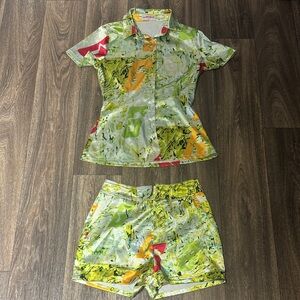 GSUWOO Colorful Abstract Print Shirt and Shorts Set